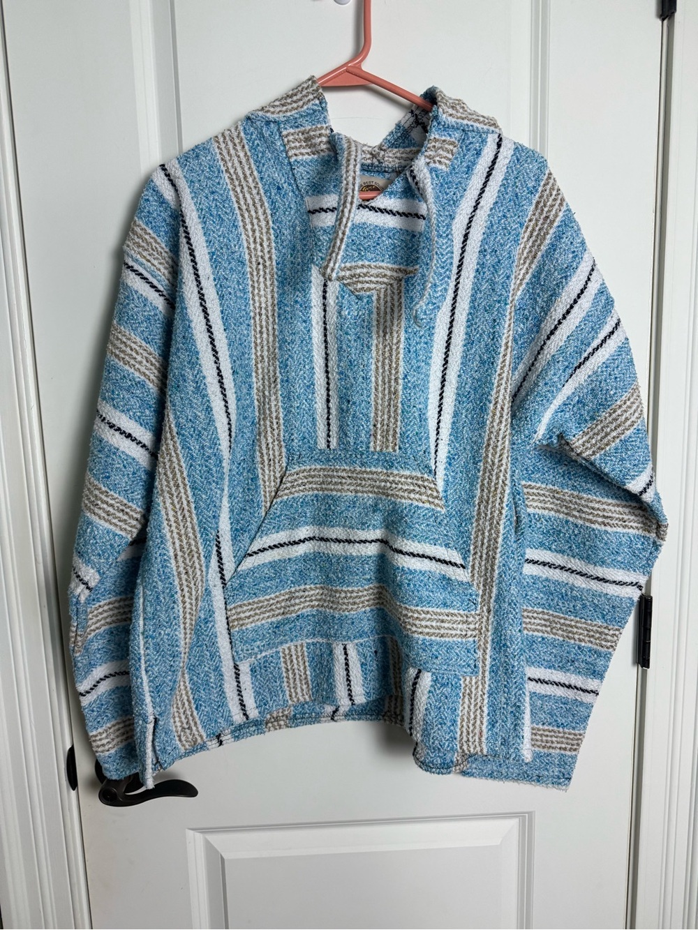 Men's Light Blue Striped Crewneck Baja Sweater